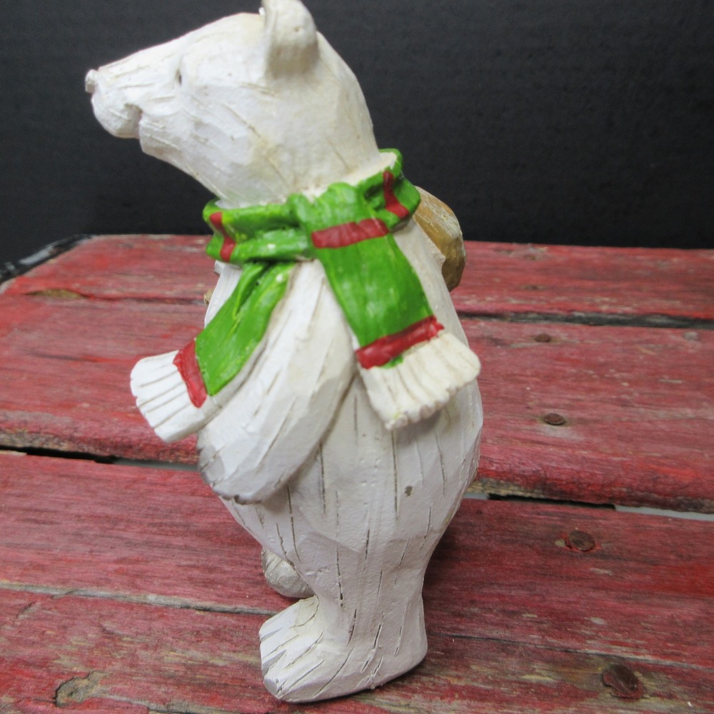 Christmas Polar Bear Figurine Statue with Scarf & Sack Winter Holiday Decor NEW - Picture 3 of 8